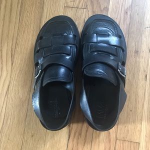 MM6 black leather platform sandals